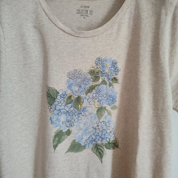 Ladies SZ L J Crew Factory Tan Hydrangea Graphic T-Shirt - Picture 2 of 4